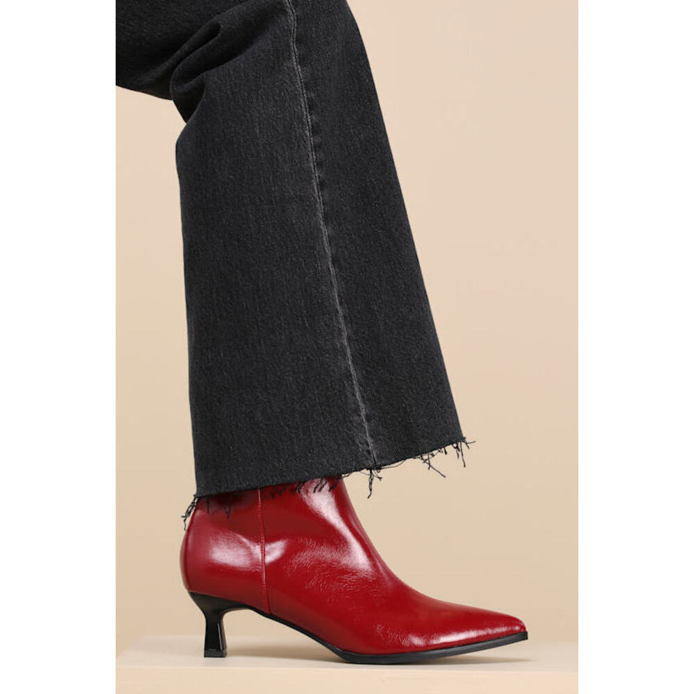 Lulus Portwood Red Kitten Heel Ankle Booties - Size 7.5